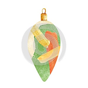 Watercolor christmas decor illustration. Abstract christmas tree toys elements in modern style. Holiday graphic photo