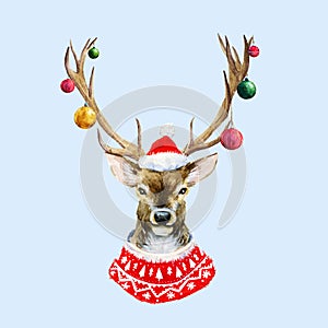 Watercolor christmas deer photo