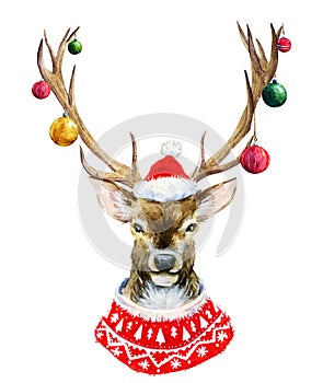 Watercolor christmas deer