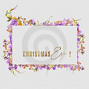 Watercolor Christmas Floral Wreath, Holiday wreath clipart, jolly, Gold text, hand painted watercolor wreath