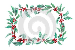 Watercolor Christmas Holly Frame