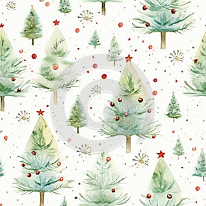 Watercolor Christmas illustration pattern, featuring joyful holiday elements. Generative AI