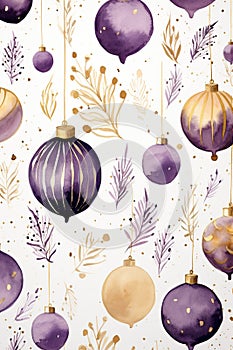 Watercolor Christmas illustration pattern with joyful holiday elements. Generative AI