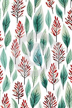 Watercolor Christmas illustration pattern with joyful holiday elements. Generative AI