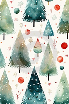 Watercolor Christmas illustration pattern with joyful holiday elements. Generative AI