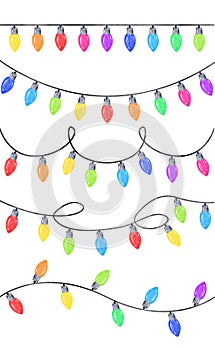 Watercolor christmas lights set isolated on white background