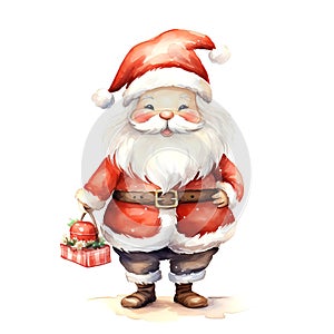 Watercolor Christmas Santa Claus. Clipart. AI generated