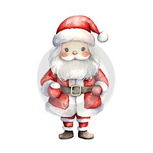 Watercolor Christmas Santa Claus. Clipart. AI generated