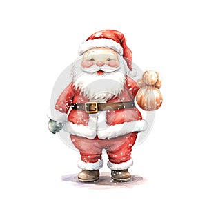 Watercolor Christmas Santa Claus. Clipart. AI generated