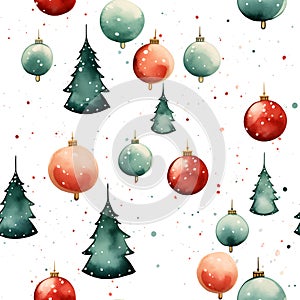 Watercolor Christmas seamless pattern background, Holly Christmas festive symbol invitation greeting card, Generative AI