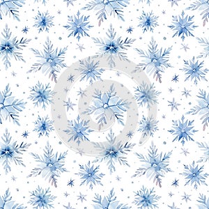 Watercolor christmas seamless pattern with snowflakes isolated on white background