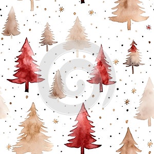 Watercolor Christmas seamless pattern with trees isolated on white background