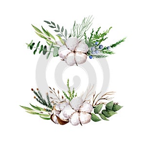 Watercolor Christmas set with floral compositions in minimalistic Scandinavian style