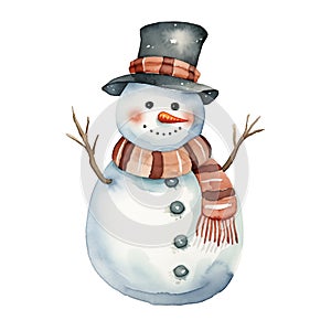 Watercolor Christmas Snowman with Top Hat
