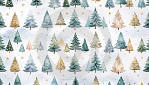 Watercolor Christmas Tree Seamless Pattern