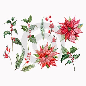 Watercolor christmas vector set