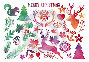 Watercolor Christmas, vector set