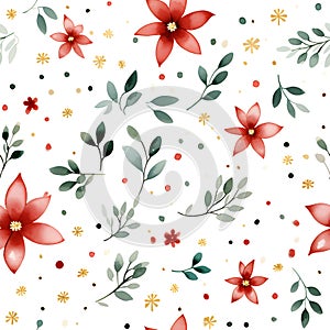 Watercolor Christmas watercolor seamless pattern background, Holly Christmas festive symbol invitation greeting card, Generative