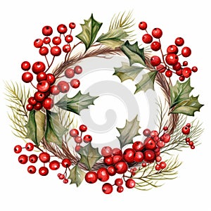 Watercolor Christmas Wreath Clipart: Organic Art Nouveau Style