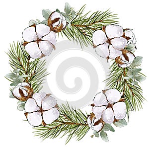 Watercolor Christmas wreath. Hand drawn illustration isolated on white background. Botanical background for wedding