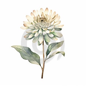 Watercolor Chrysanthemum Bouquet: Pastel Beige Zinnia Eucalyptus Illustration