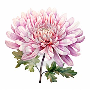 Watercolor Chrysanthemum Clipart: Detailed Design In Pink And Purple