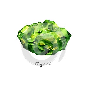 Watercolor chrysolite gem isolated on white background photo