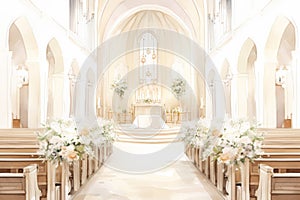 Watercolor Church Aisle