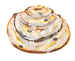 Watercolor cinnamon bun.