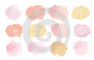 Watercolor circle brush with pink, yellow, orange for banner,background invitation