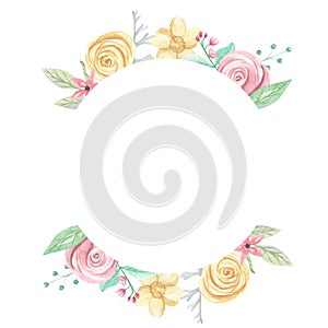 Watercolor Circle Flower Wedding Leaves Leaf Spring Summer Frame Border