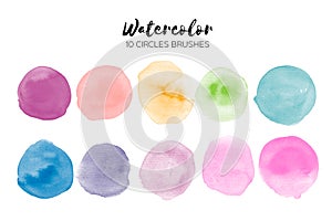 Watercolor circle texture. Abstract hand paint textures. Set of 10 watercolor circle elements for design.