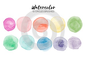 Watercolor circle texture. Abstract hand paint textures. Set of 10 watercolor circle elements for design.