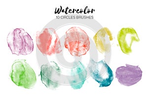 Watercolor circle texture. Abstract hand paint textures. Set of 10 watercolor circle elements for design.