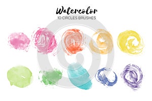 Watercolor circle texture. Abstract hand paint textures on white . Set of 10 watercolor circle elements