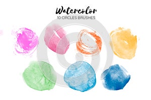 Watercolor circle texture. Abstract hand paint textures on white . Set of 7 watercolor circle elements