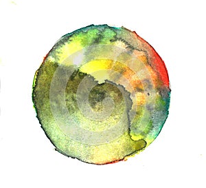 Watercolor circle texture. Ink round stroke on white background. Simple style. illustration of grunge circle stains