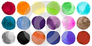 Watercolor Circle Vector. Graphic Blots Background. Colorful Shapes Drawing. Grunge Watercolor Circle Vector. Abstract