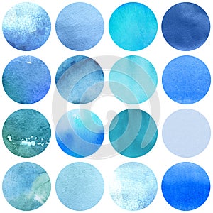 Watercolor circles collection blue colors.