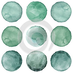 Watercolor circles collection gray colors. Stains set isolated on white background. Design elements