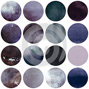 Watercolor circles collection grey colors. Watercolor stains set
