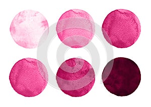 Watercolor circles collection pink colors. Stains set isolated on white background. Design elements