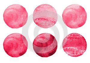 Watercolor circles collection pink colors. Stains set isolated on white background. Design elements