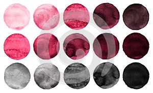 Watercolor circles collection pink, gray colors.