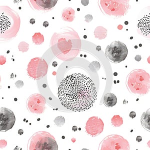 Watercolor circles pattern in pink and gray