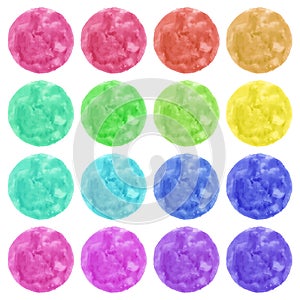 Watercolor circles on white background. Colorful hand painted banners set.