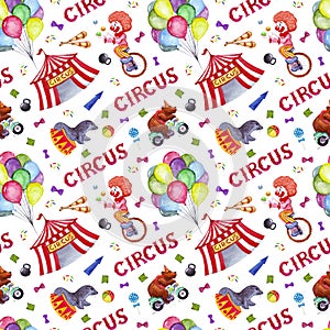 Watercolor circus seamless pattern