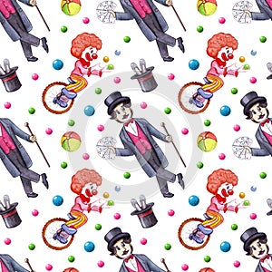 Watercolor circus seamless pattern