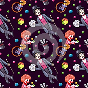 Watercolor circus seamless pattern