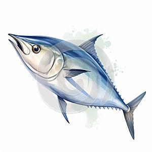 Watercolor Clipart Of An Albacore On White Background